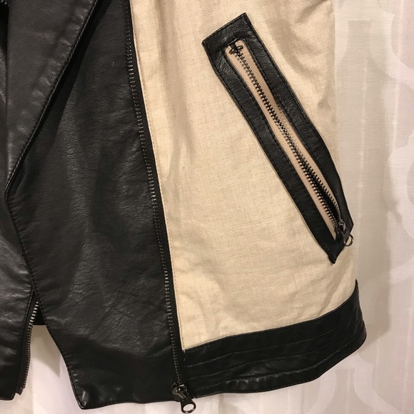 bar III Linen and Faux Leather Zipper Vest Small - Picture 5 of 6